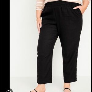 Old Navy High Waisted Linen Blend Black Elastic-Waist Straight Pants